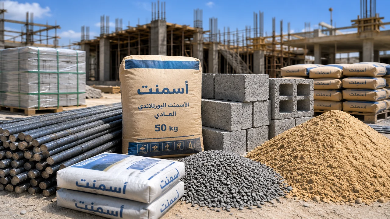 مواد البناء الأساسية في السعودية تشمل الحديد والأسمنت والبلك والرمل
