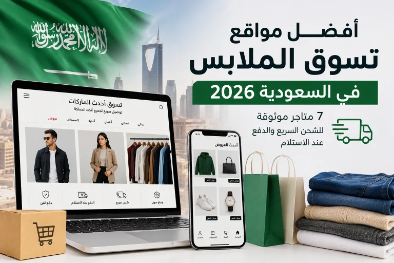 أفضل مواقع تسوق الملابس في السعودية 2026 مع أشهر المتاجر الموثوقة مثل نمشي ونون وأمازون وترينديول وتيمو للشحن السريع والدفع عند الاستلام.